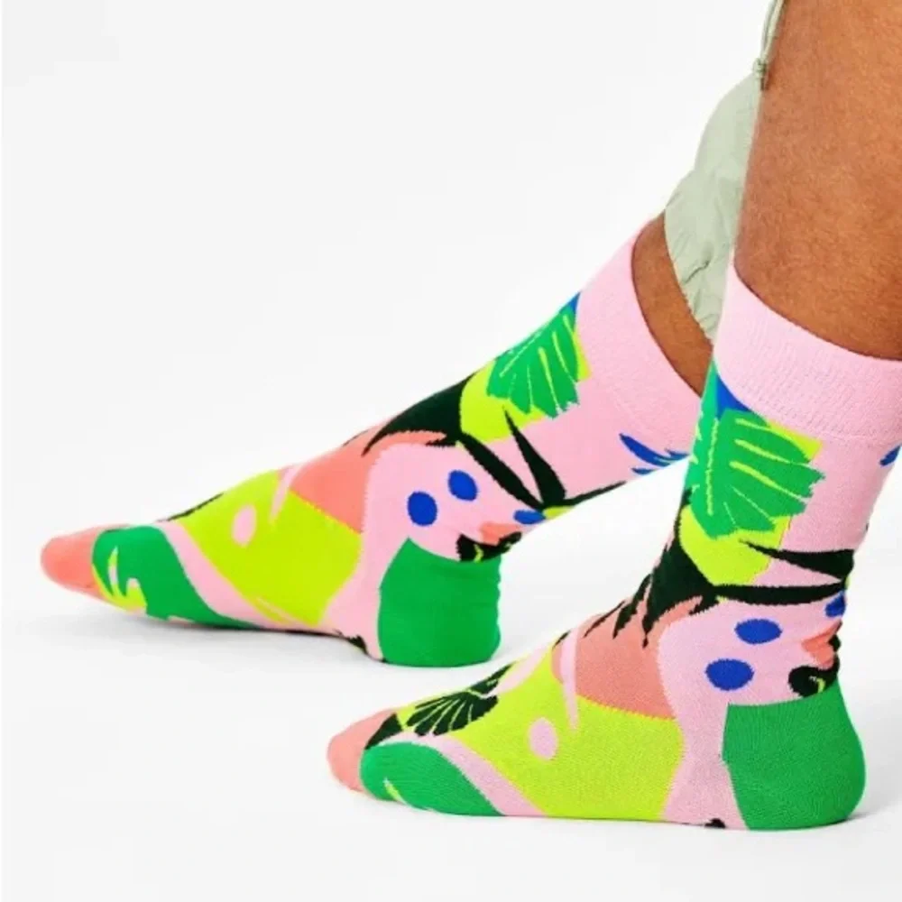 NWOT HAPPY SOCKS Tropical Garden Colorful Logo Socks